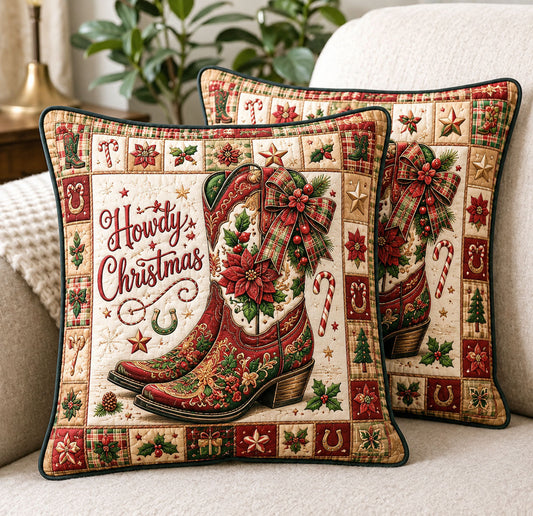 Howdy Christmas Cowboy Boots Quilted Pillow Case GFTOHNL2276