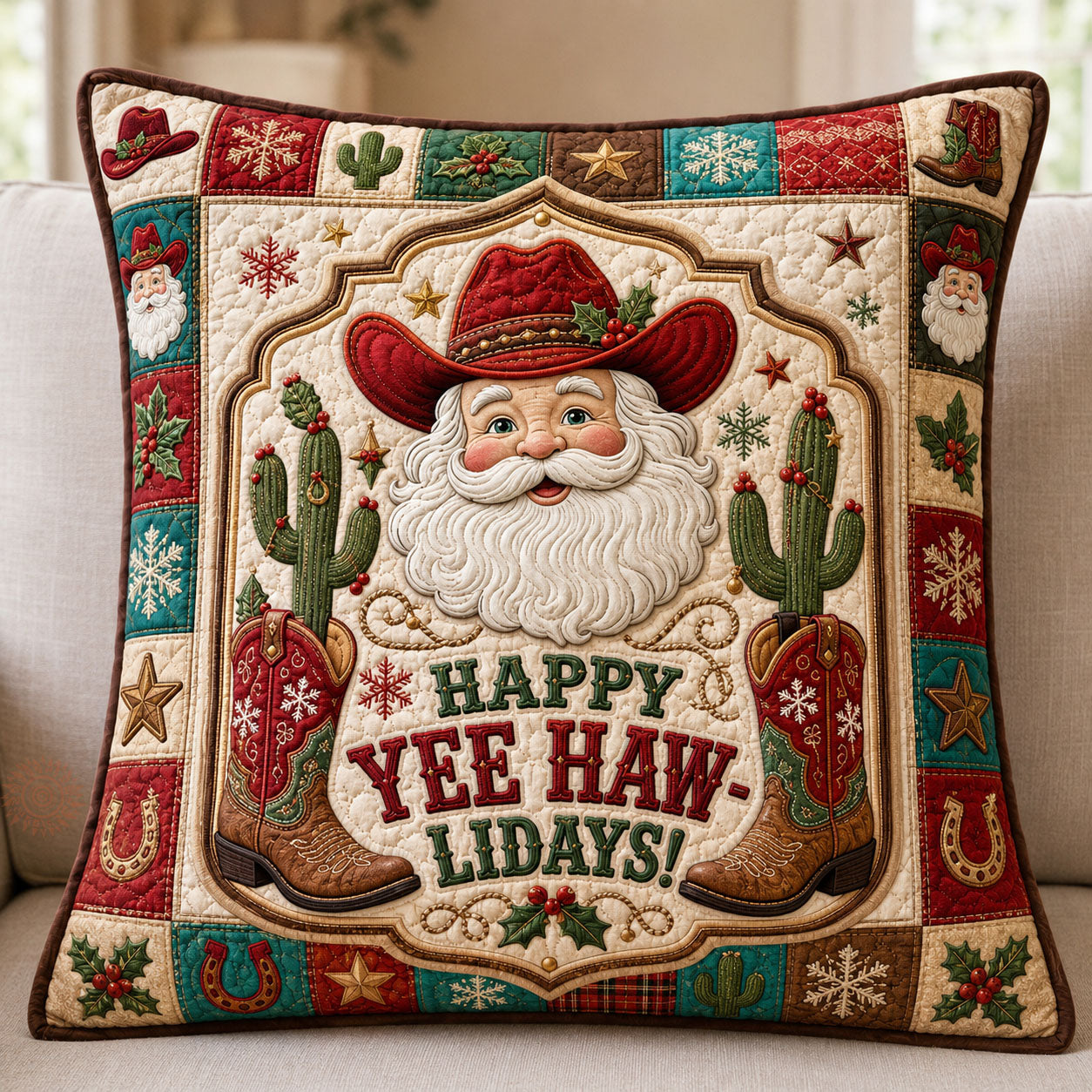 Happy Yee Haw Lidays Santa Quilted Pillow Case GFTOHNL2277