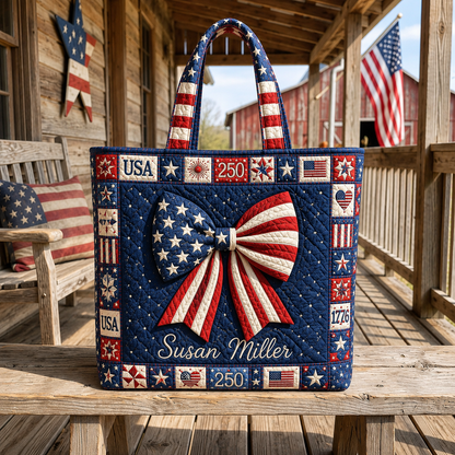 Patriotic Bow America 250 Quilted Tote Bag GFTOHNL228