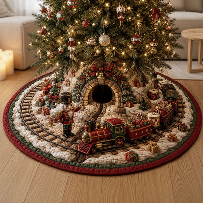 Nutcracker Christmas Train Village Quilted Tree Skirt GFTOHNL2302
