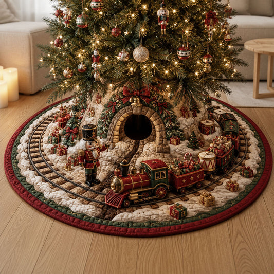 Nutcracker Christmas Train Village Quilted Tree Skirt GFTOHNL2302