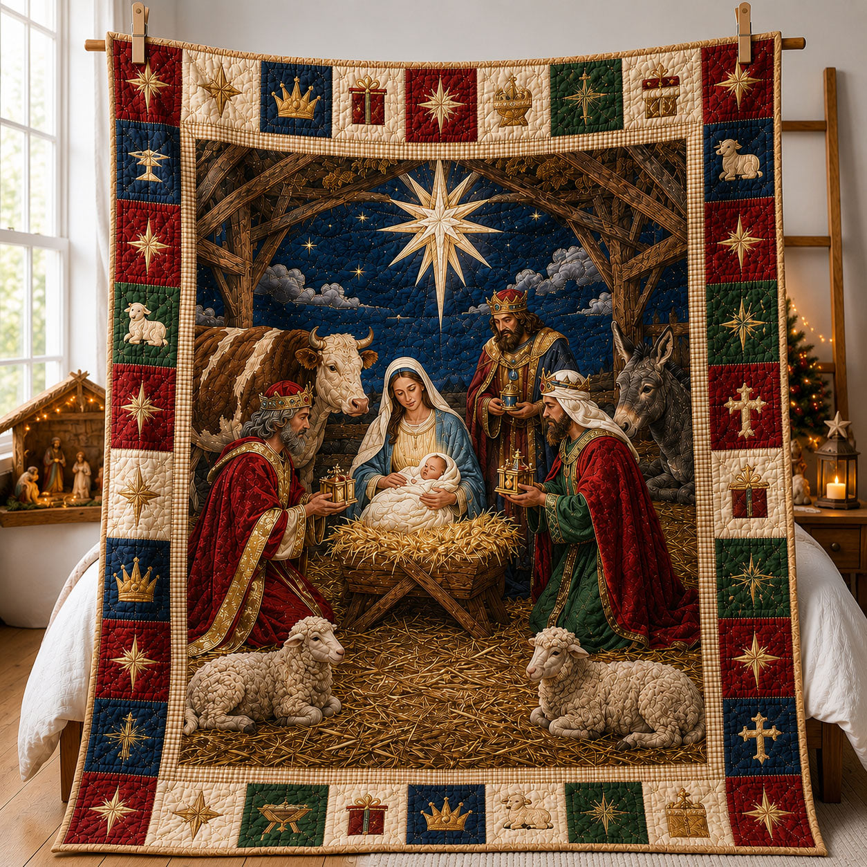 Adoration Of The Newborn King Quilted Blanket GFTOHNL2308