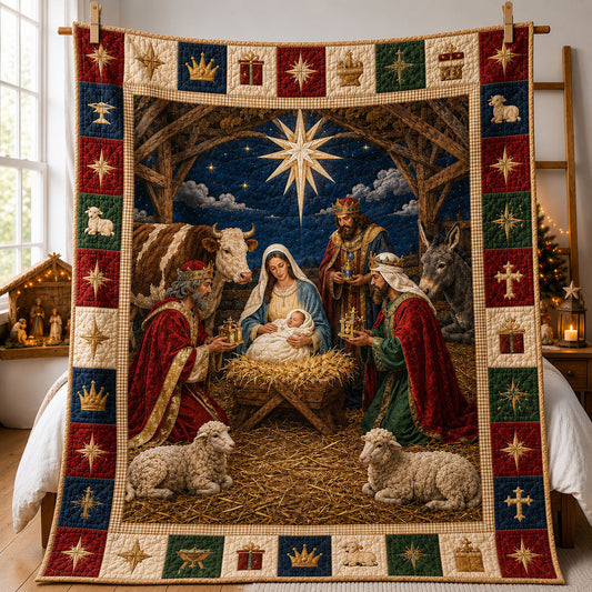 Adoration Of The Newborn King Quilted Blanket GFTOHNL2308