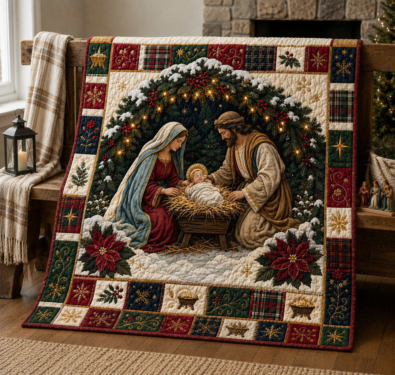 Silent Night Holy Family Quilted Blanket GFTOHNL2309