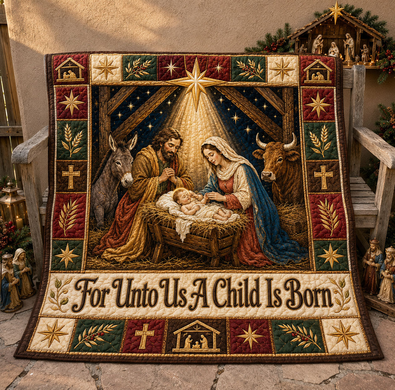 For Unto Us A Child Is Born Quilted Blanket GFTOHNL2311