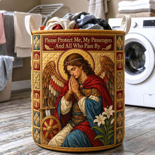 Guardian Angel Prayer Of Protection Quilted Laundry Basket GFTOHNL2314