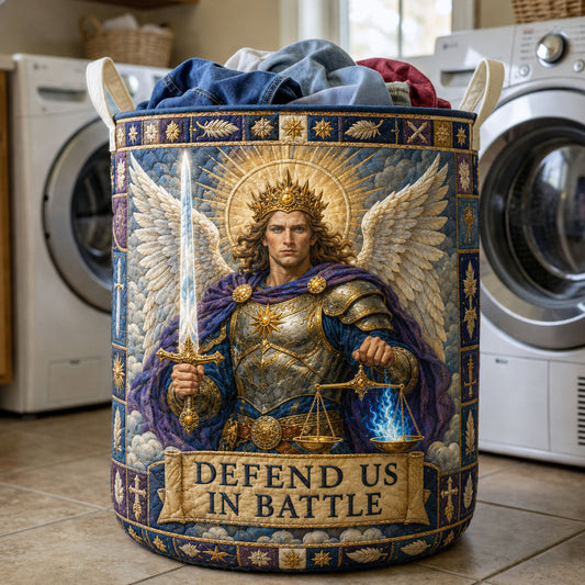 Saint Michael Defend Us In Battle Quilted Laundry Basket GFTOHNL2316