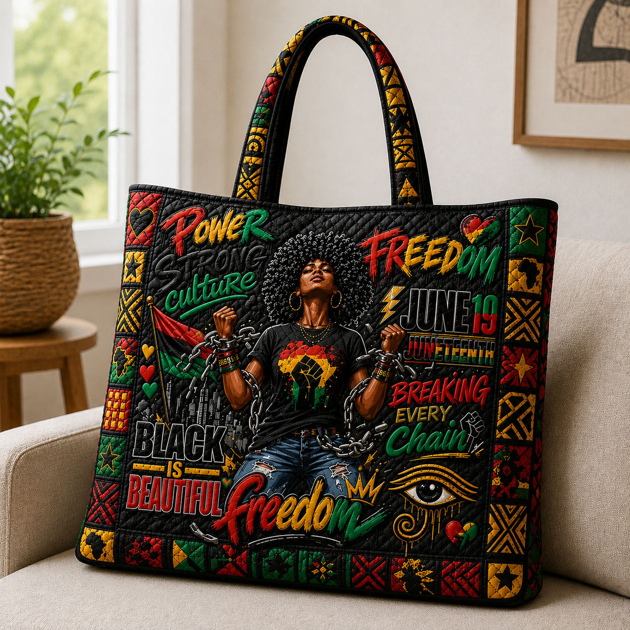 Freedom Power Juneteenth Quilted Tote Bag GFTOHNL233