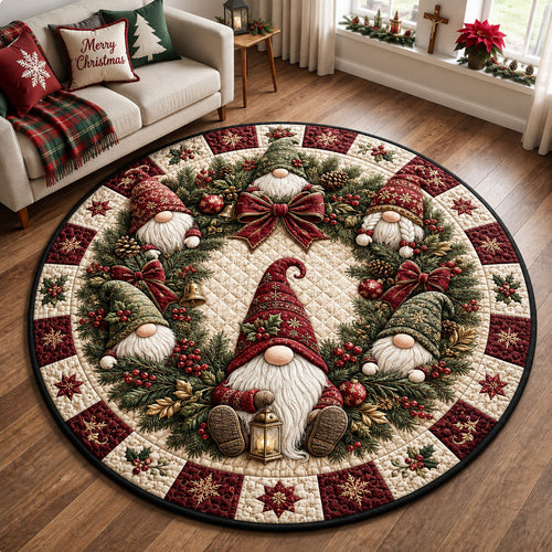 Gnome Wreath Gathering Quilted Round Mat GFTOHNL2343