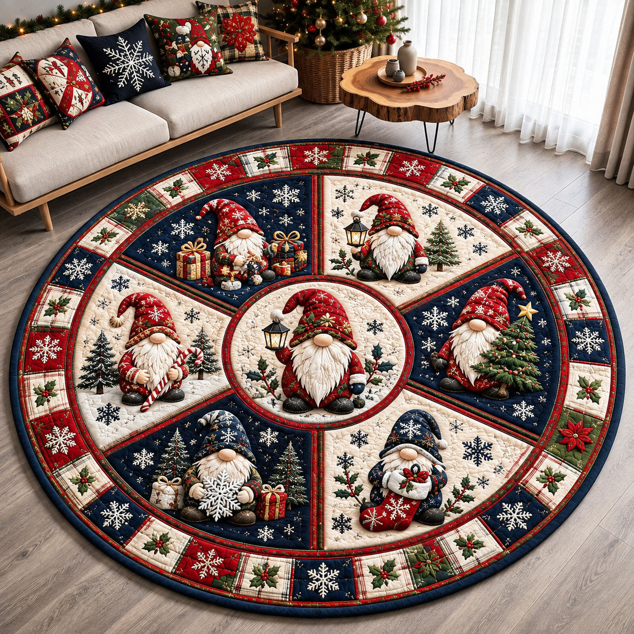 Gnome Christmas Stories Quilted Round Mat GFTOHNL2344