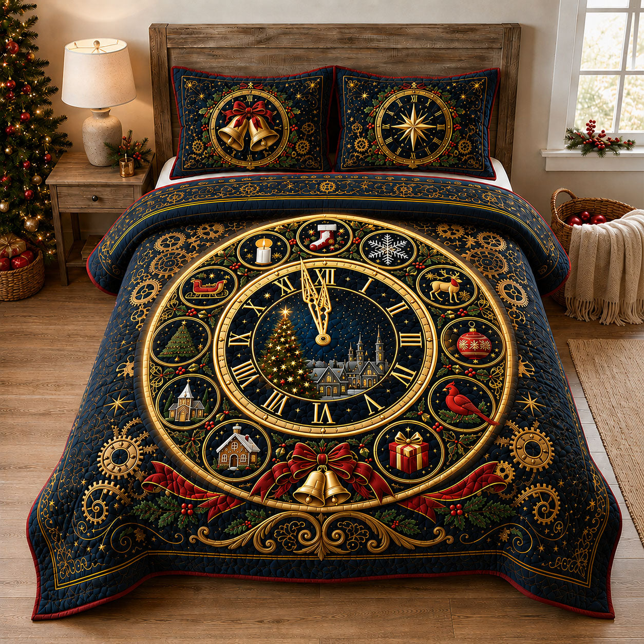 Christmas Midnight Countdown 3-Piece Quilted Bedding Set GFTOHNL2351