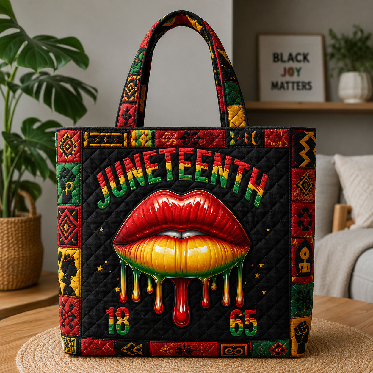 Freedom Lips Juneteenth Quilted Tote Bag GFTOHNL238