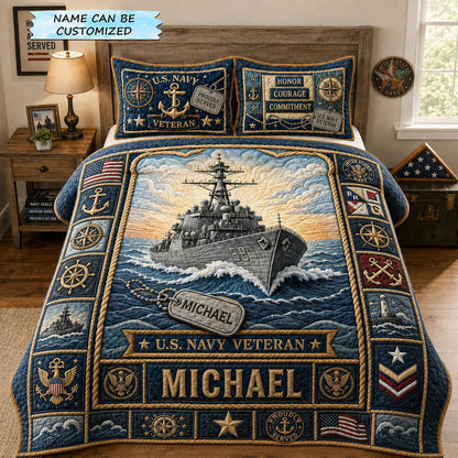 Guardian Of The Seas US Navy 3-Piece Quilted Bedding Set QTCUZ GFTOHNL2383