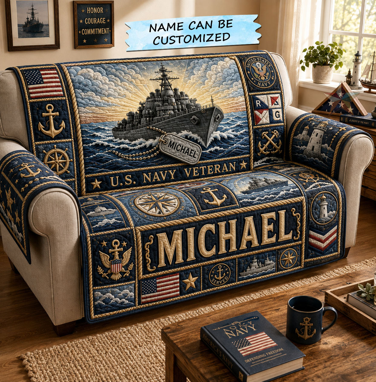 Guardian Of The Seas US Navy Quilted Sofa Cover QTCUZ GFTOHNL2383 C1