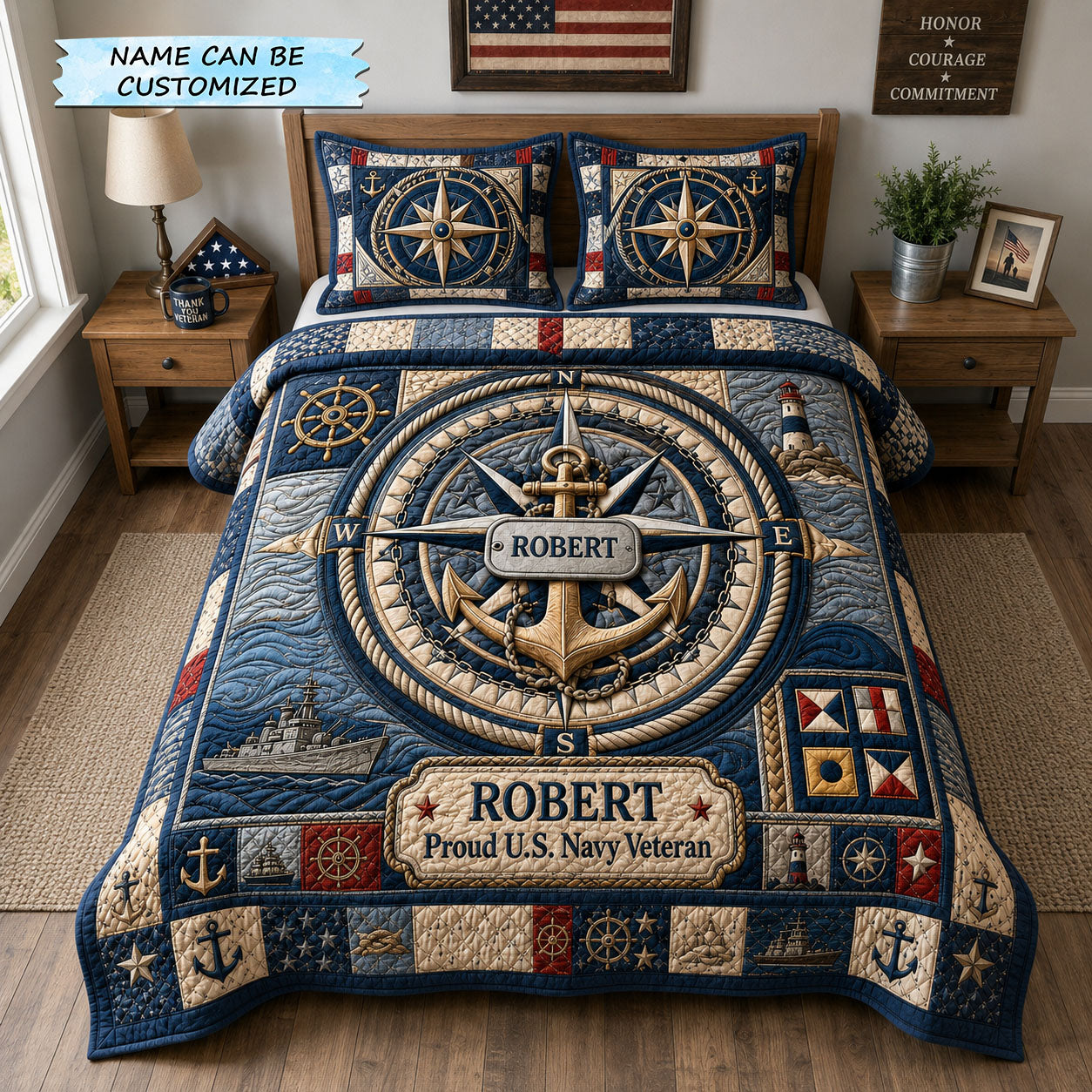 Mariner Compass Legacy 3-Piece Quilted Bedding Set QTCUZ GFTOHNL2385