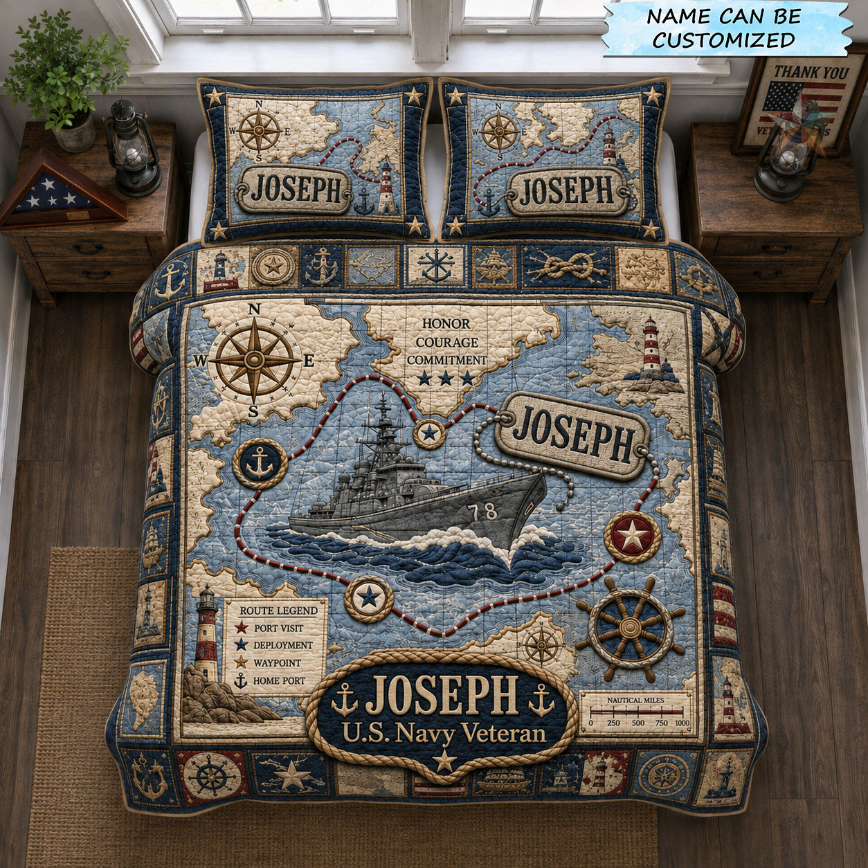 Voyage Of Honor 3-Piece Quilted Bedding Set QTCUZ GFTOHNL2389