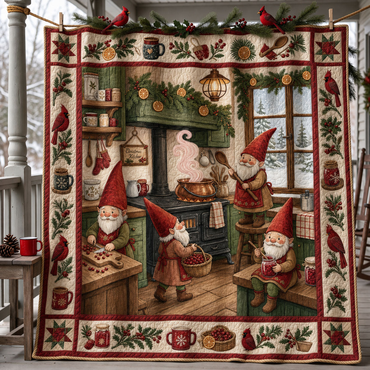 Christmas Gnomes Cozy Kitchen Quilted Blanket GFTOHNL2398