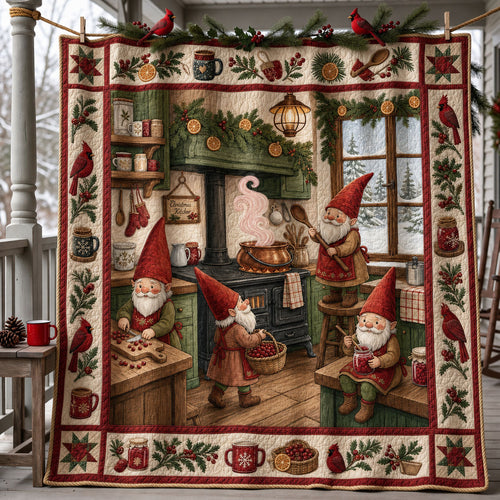 Christmas Gnomes Cozy Kitchen Quilted Blanket GFTOHNL2398