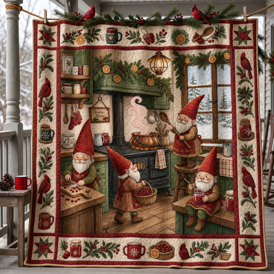 Christmas Gnomes Cozy Kitchen Quilted Blanket GFTOHNL2398