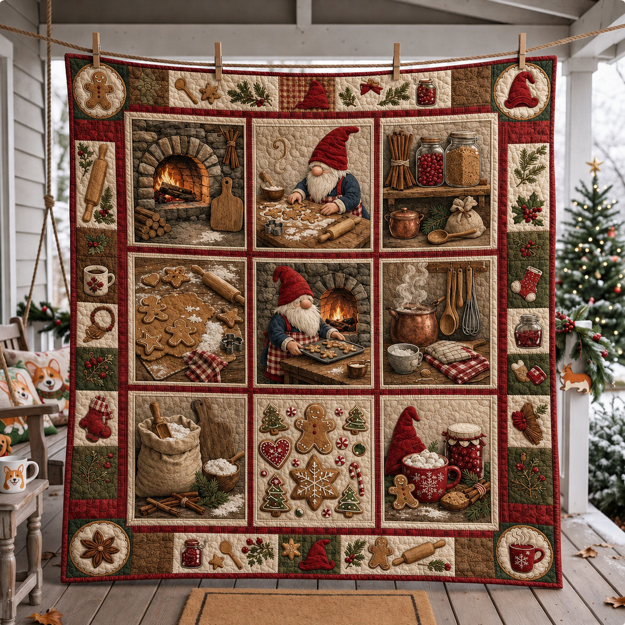 Rustic Gnome Gingerbread Recipe Quilted Blanket GFTOHNL2399