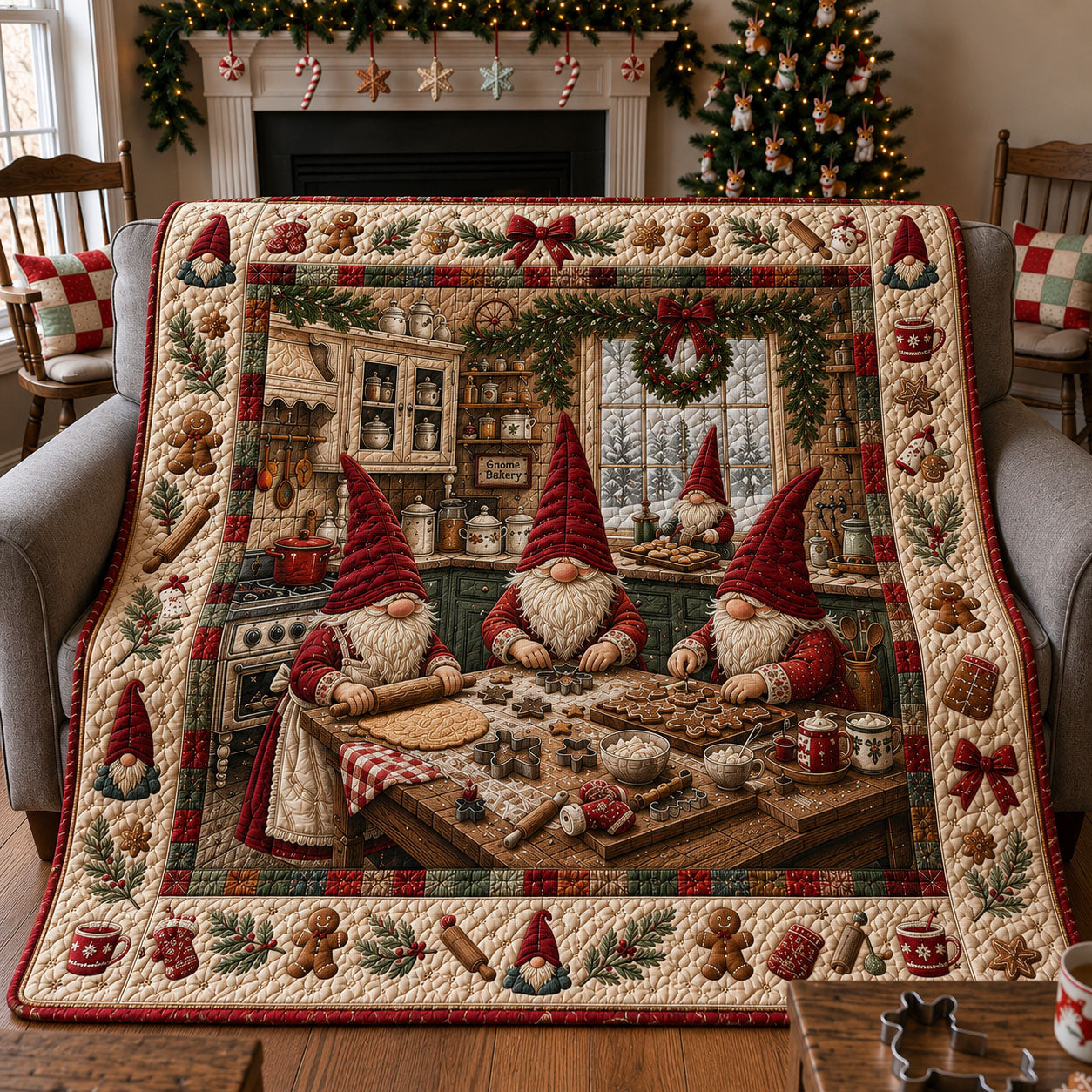 Gnome Christmas Cookie Baking Quilted Blanket GFTOHNL2425