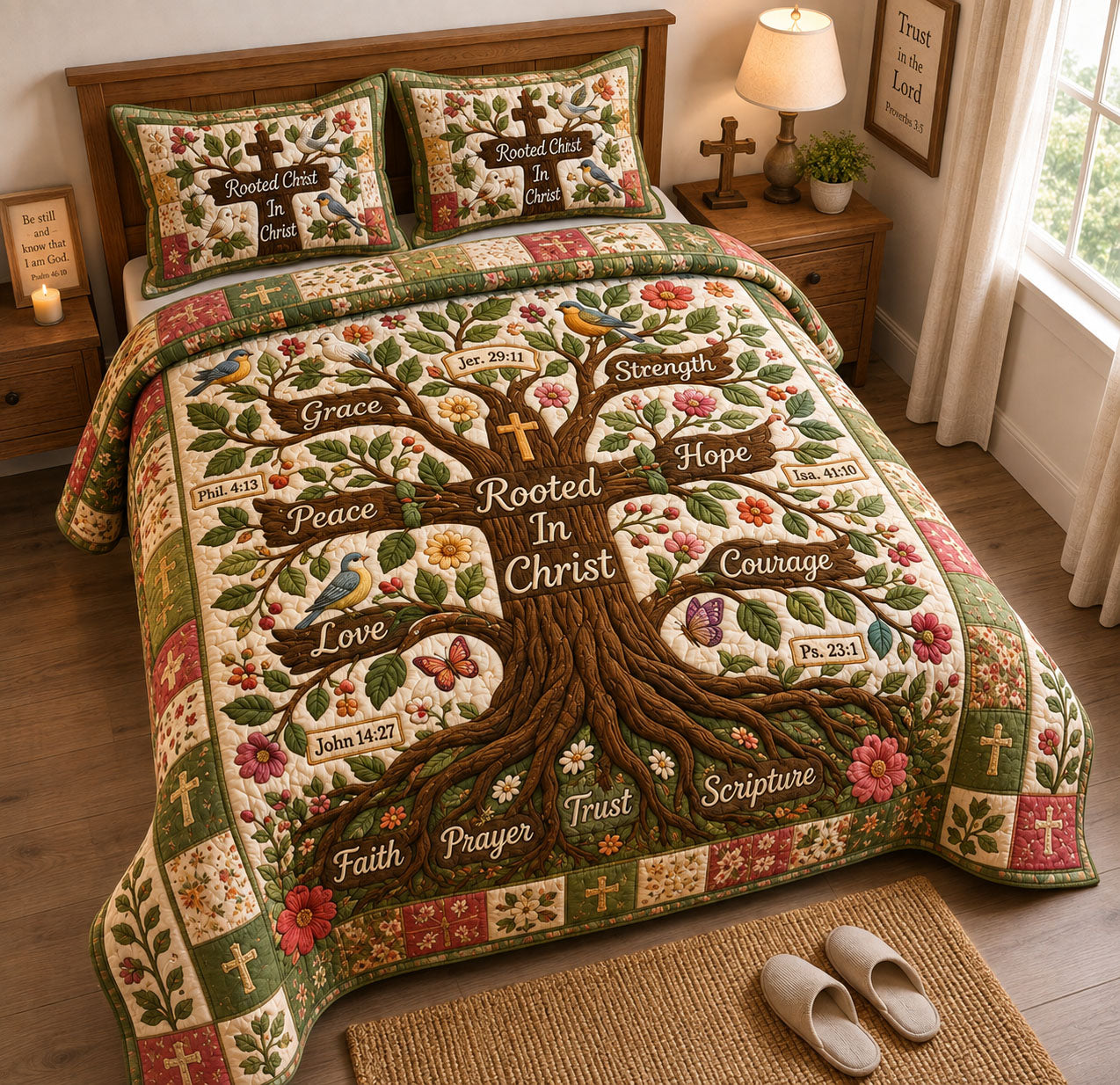 Christian Rooted In Christ 3-Piece Quilted Bedding Set GFTOHNL2430