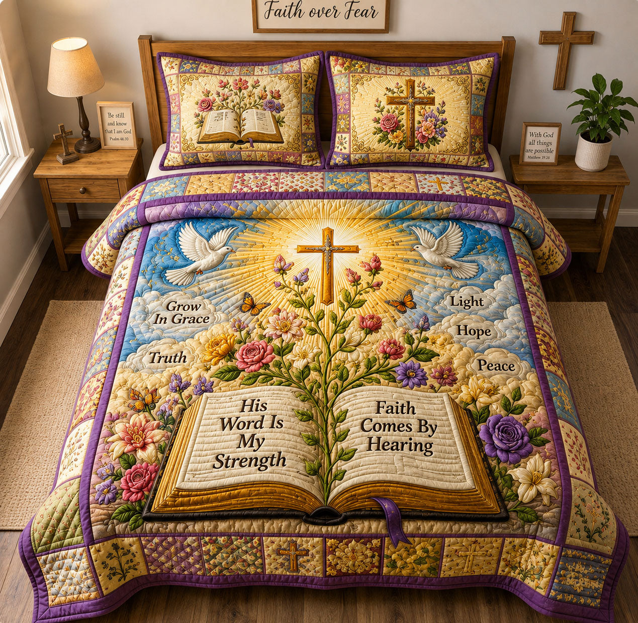 His Word Is My Strength 3-Piece Quilted Bedding Set GFTOHNL2431