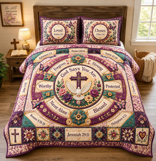 God Says You Are Loved 3-Piece Quilted Bedding Set GFTOHNL2433