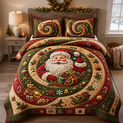 Santa Gift Circle 3-Piece Quilted Bedding Set GFTOHNL2434