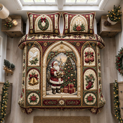 Santa Christmas Chapel 3-Piece Quilted Bedding Set GFTOHNL2435