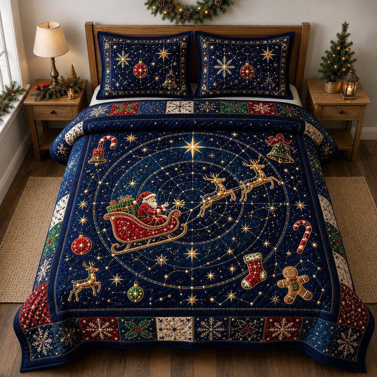 Starry Santa Journey 3-Piece Quilted Bedding Set GFTOHNL2436