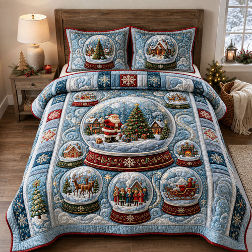 Christmas Snow Globe Collection 3-Piece Quilted Bedding Set GFTOHNL2437