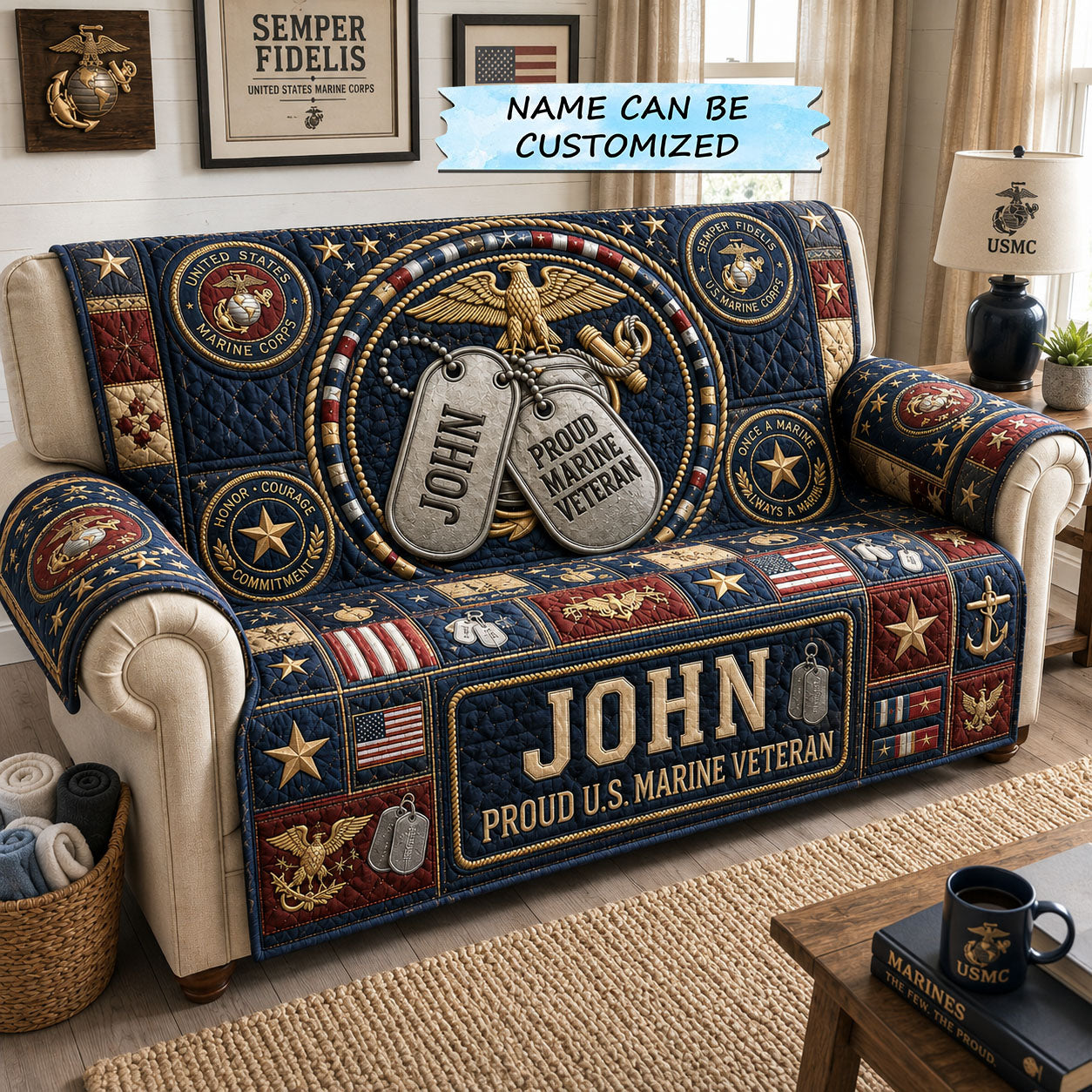 Proud Marine Dog Tags Quilted Sofa Cover QTCUZ GFTOHNL2472 C1