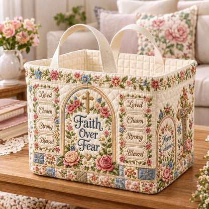 Faith Over Fear Floral Blessing Quilted Storage Basket GFTOHNL2490