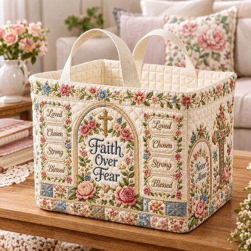 Faith Over Fear Floral Blessing Quilted Storage Basket GFTOHNL2490