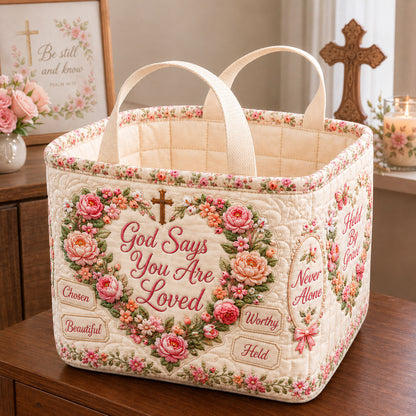 Loved By Grace Floral Heart Quilted Storage Basket GFTOHNL2492