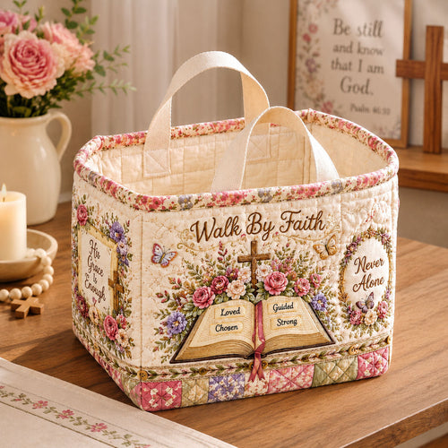 Walk By Faith Scripture Garden Quilted Storage Basket GFTOHNL2493