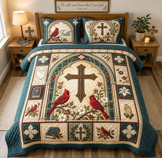 Cardinal Cross Faith Sanctuary 3-Piece Quilted Bedding Set GFTOHNL2497