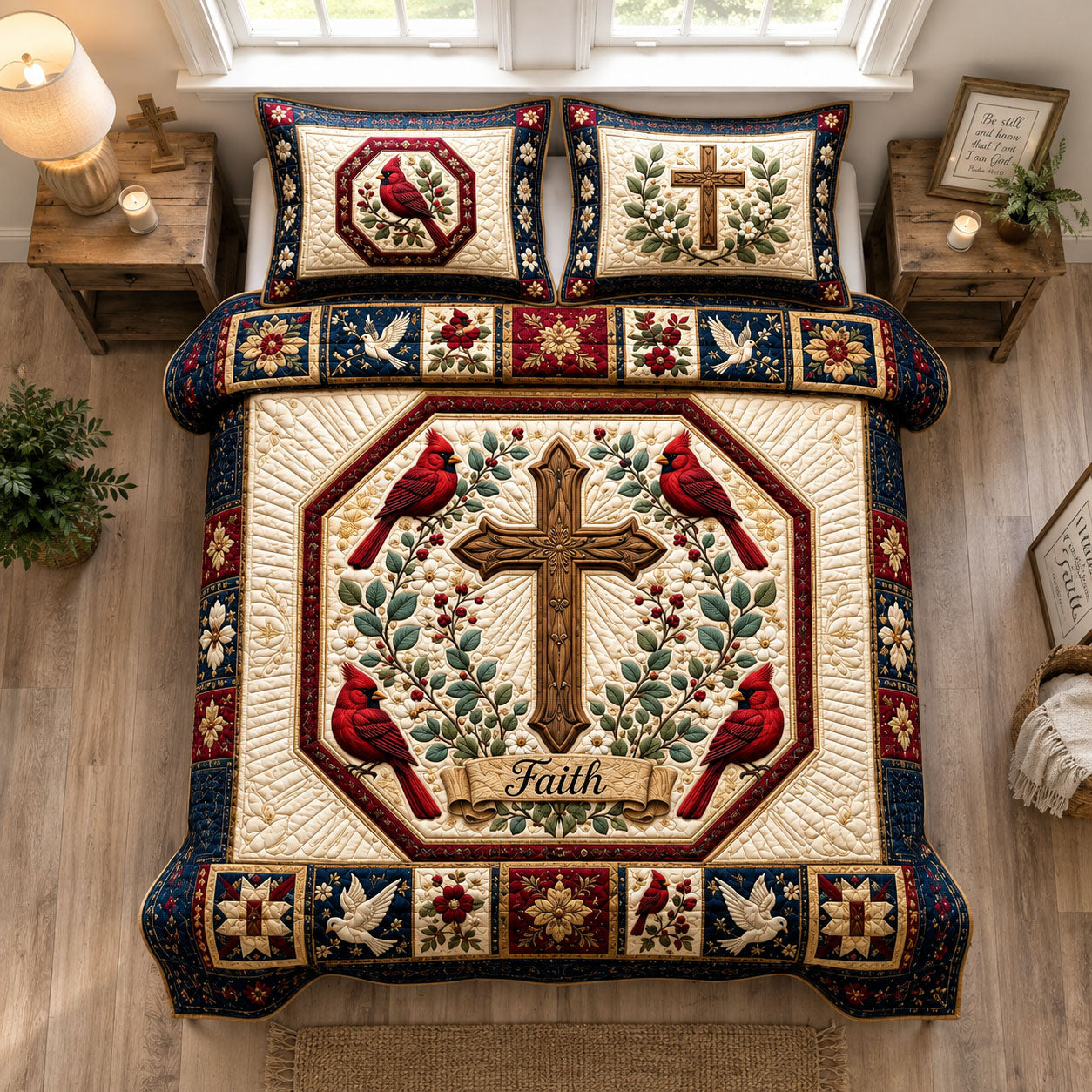 Cardinal Cross Garden Of Faith 3-Piece Quilted Bedding Set GFTOHNL2499