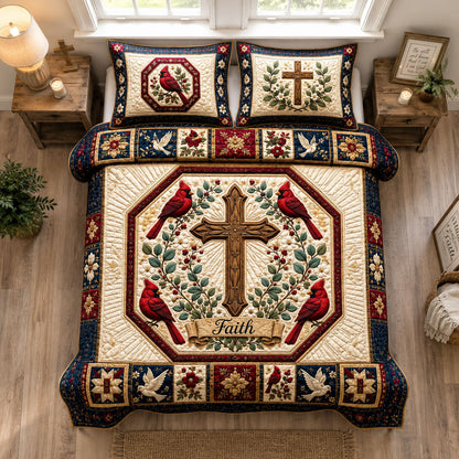 Cardinal Cross Garden Of Faith 3-Piece Quilted Bedding Set GFTOHNL2499