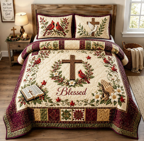 Blessed Cardinal Prayer Garden 3-Piece Quilted Bedding Set GFTOHNL2501