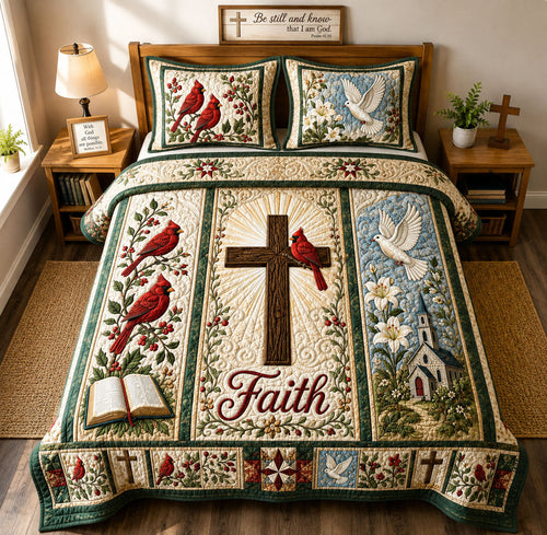 Faith Hope And Peace Sanctuary 3-Piece Quilted Bedding Set GFTOHNL2502