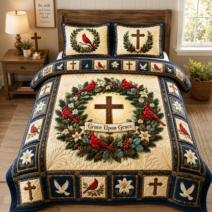 Grace Upon Grace Cardinal Wreath 3-Piece Quilted Bedding Set GFTOHNL2503