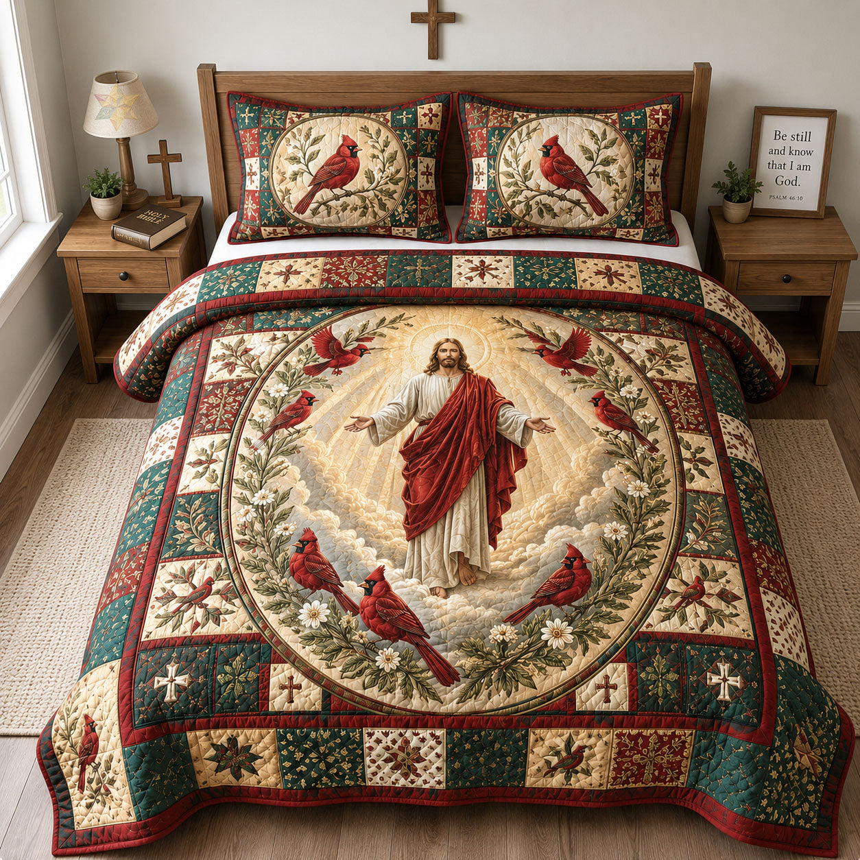 Cardinal Jesus Faith 3-Piece Quilted Bedding Set GFTOHNL2538