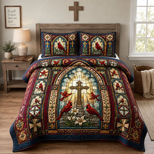 Cardinal Cross Faith 3-Piece Quilted Bedding Set GFTOHNL2539