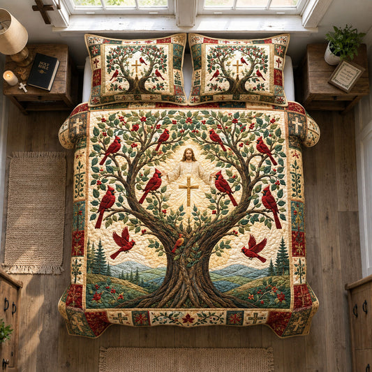Cardinal Tree Of Faith 3-Piece Quilted Bedding Set GFTOHNL2540
