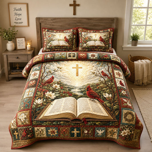 Bible Cardinal Faith 3-Piece Quilted Bedding Set GFTOHNL2542