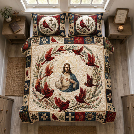 Jesus Cardinal Wreath 3-Piece Quilted Bedding Set GFTOHNL2543