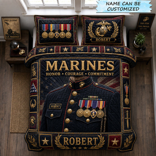 Marine Dress Blues Veteran 3-Piece Quilted Bedding Set QTCUZ GFTOHNL2547