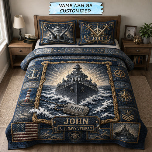Navy Battleship Veteran 3-Piece Quilted Bedding Set QTCUZ GFTOHNL2548
